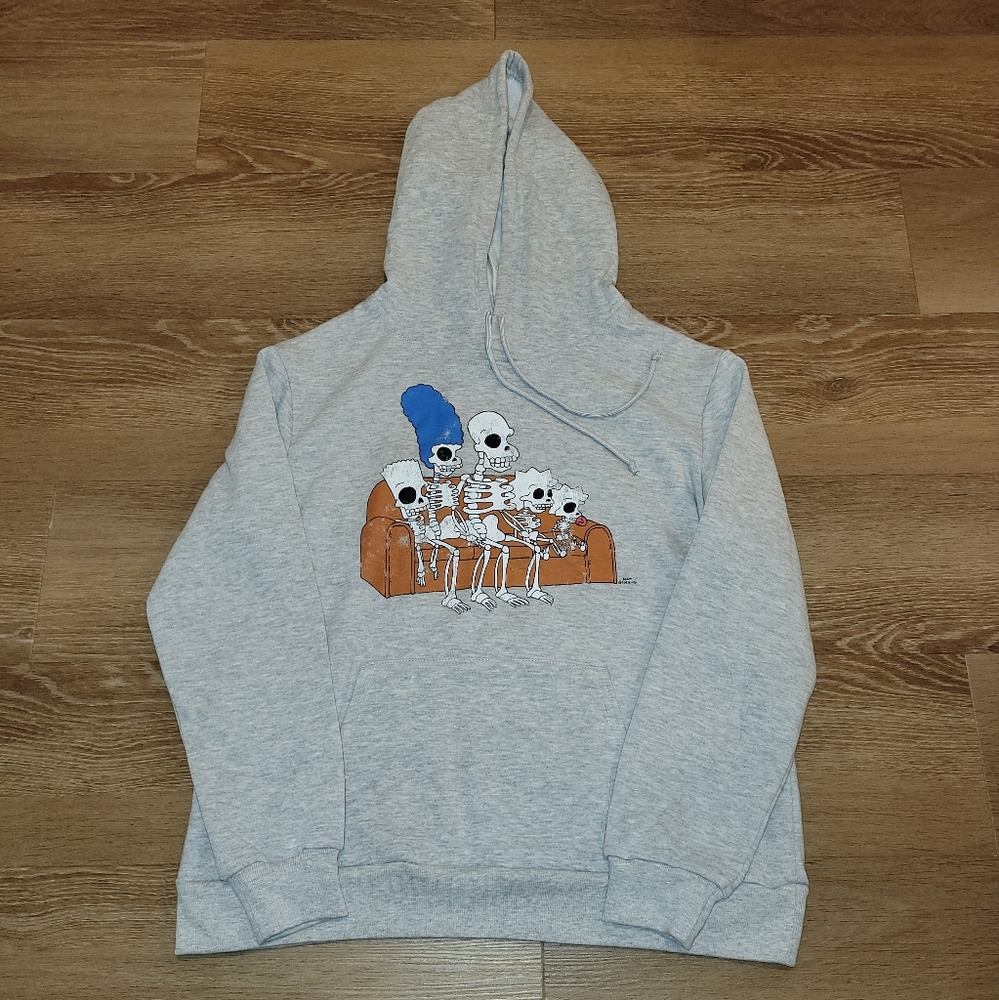 The Simpsons Skeleton Grey Hooded Sweatshirt Women's Size Medium New